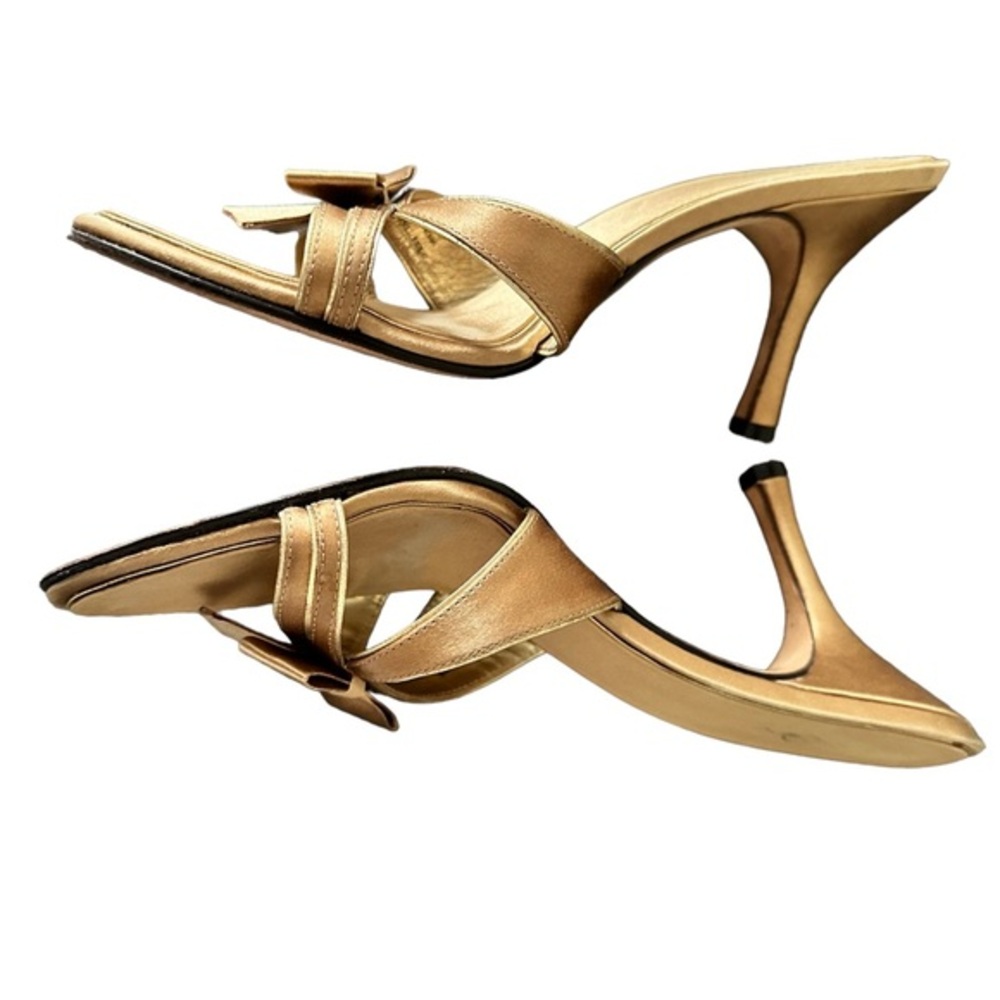 JOEY ALESANDRA GOLDTONE SATIN BOW aDETAIL SLIPON HEEL SUMMER SANDALS 9